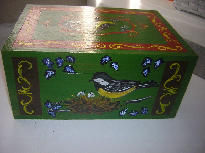 boîte peinte à la main oiseaux et fleurs sylvie g. création