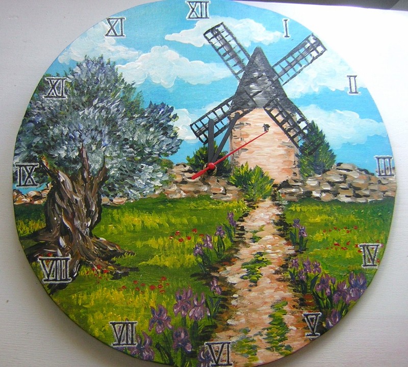 horloge moulin et oliviers Sylvie G. création