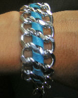 bracelet chaîne et ruban bleu turquoise Sylvie g création
